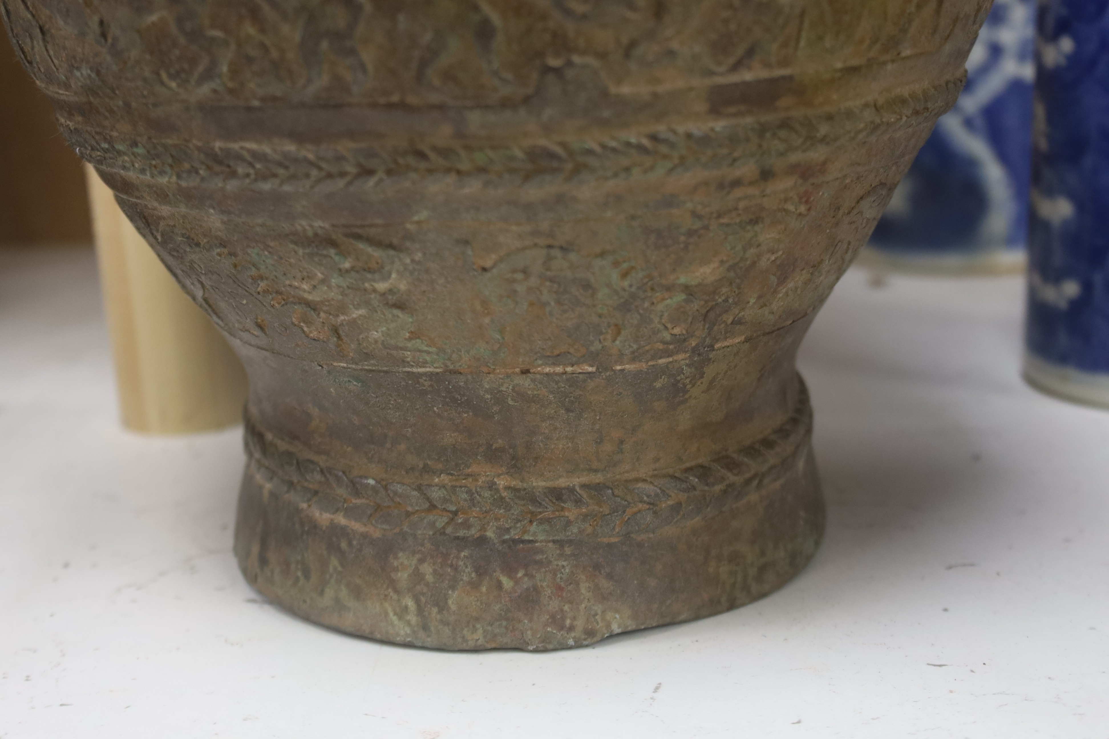 A Chinese cast bronze jar and cover, height 40cm
